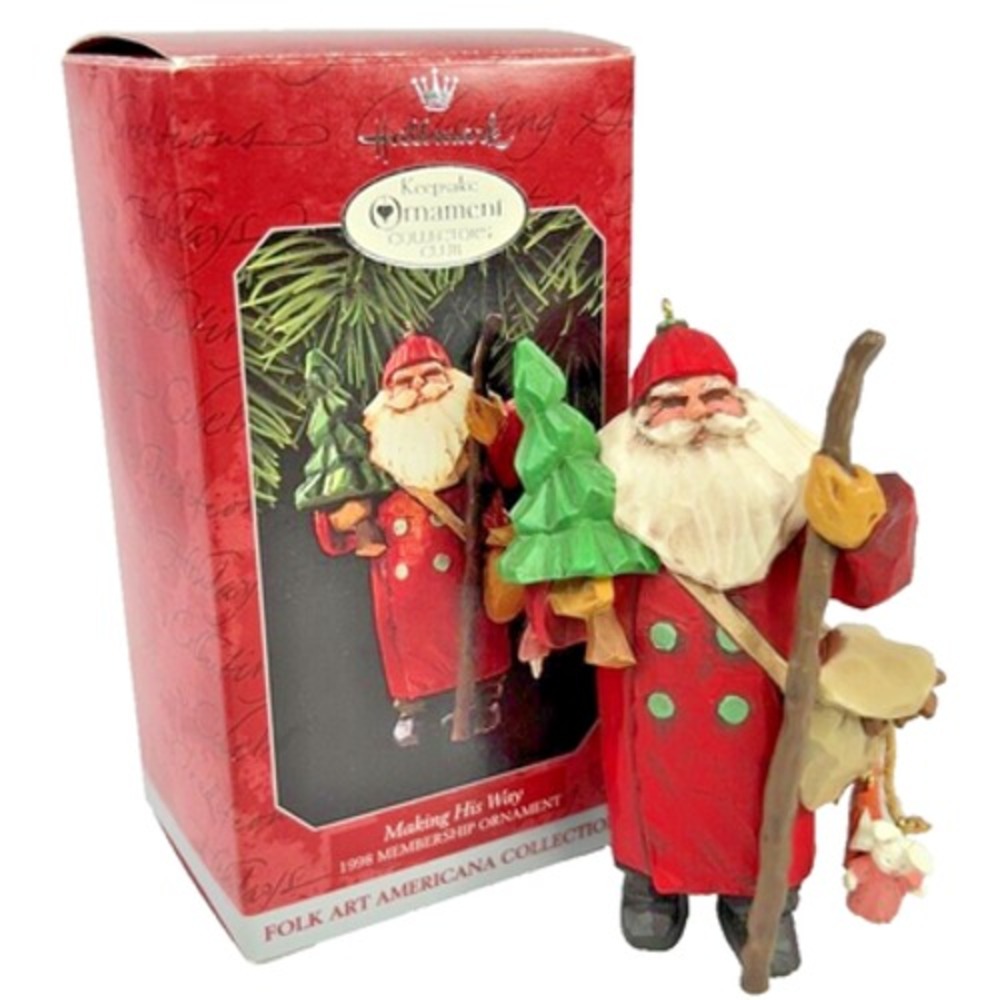 Hallmark MAKING HIS WAY 1998 Keepsake Ornament Club Membership‎ Folk Art Santa